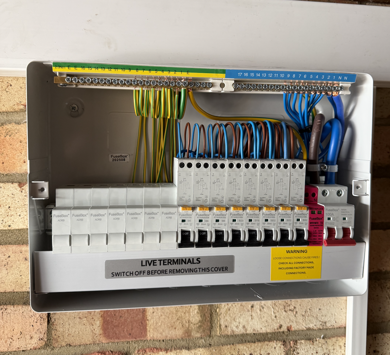 Newly installed FuseBox consumer unit with surge protection in a domestic property