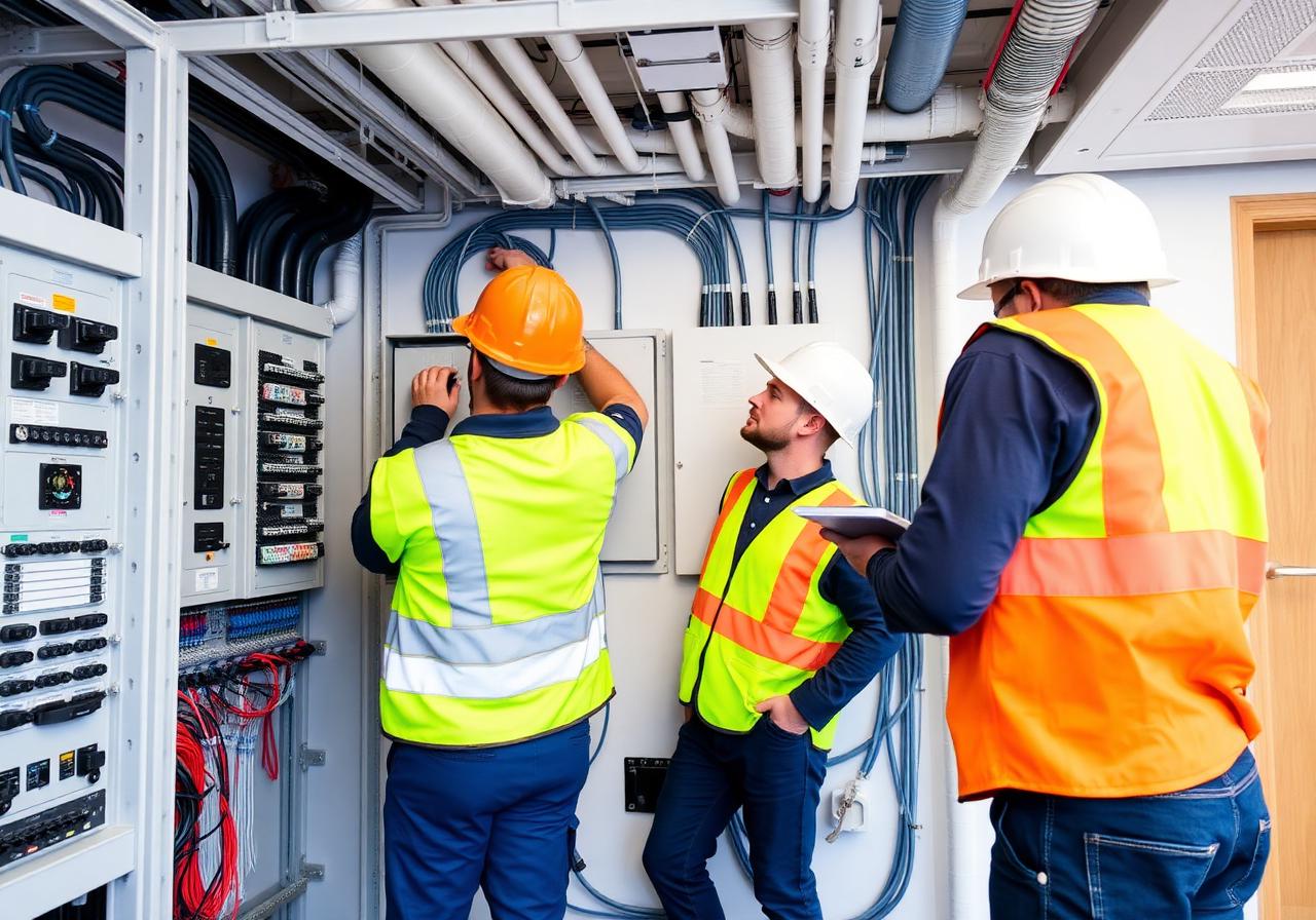 Commercial electrical installation team on site